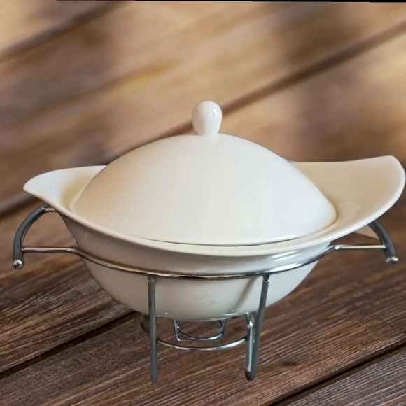 Godinger natura serving bowl/warmer with metal rack - Picture 4 of 9